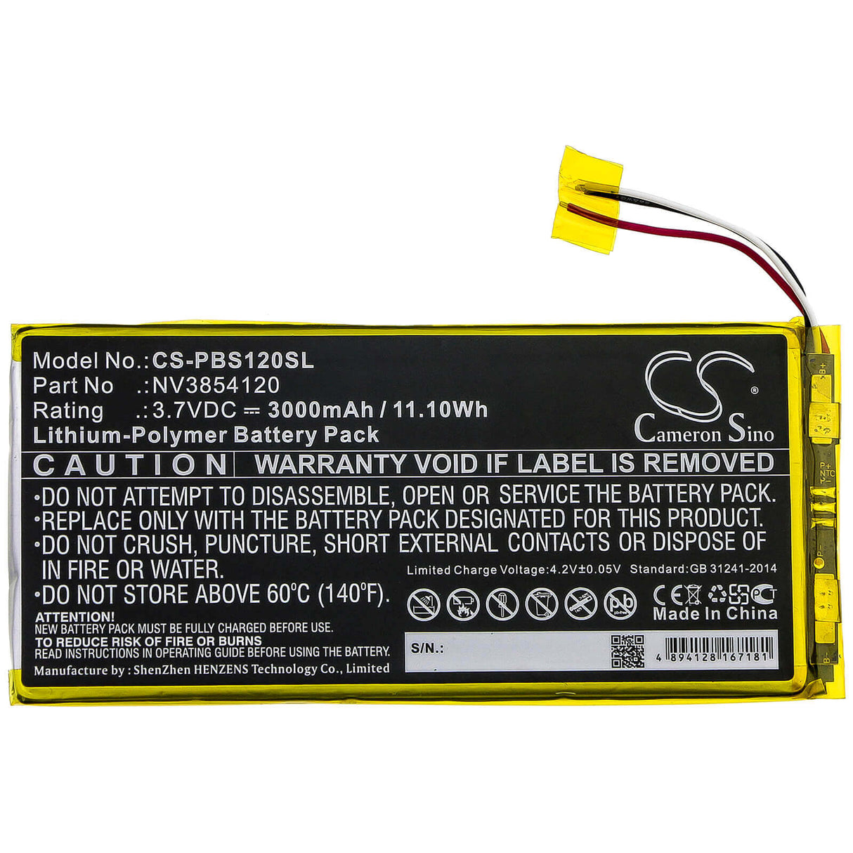 Battery For Pbs, Kids 7" Pad, Kids Pbskd12, Pbkrwm5410 3.7v, 3000mah - 11.10wh Tablet Cameron Sino Technology Limited   