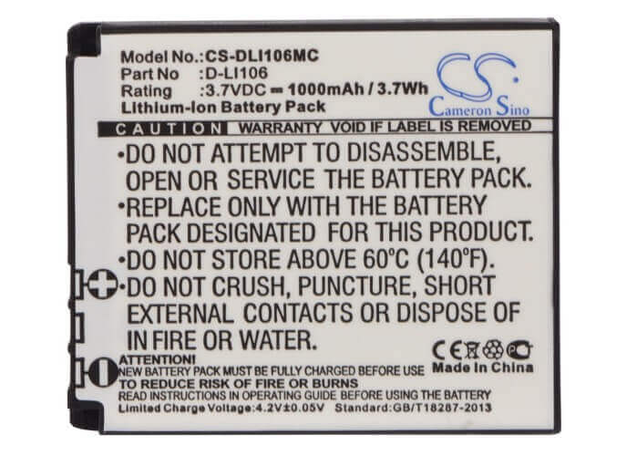 Battery For Pentax Mx-1, Optio X90 3.7v, 1000mah - 3.70wh Camera Cameron Sino Technology Limited   