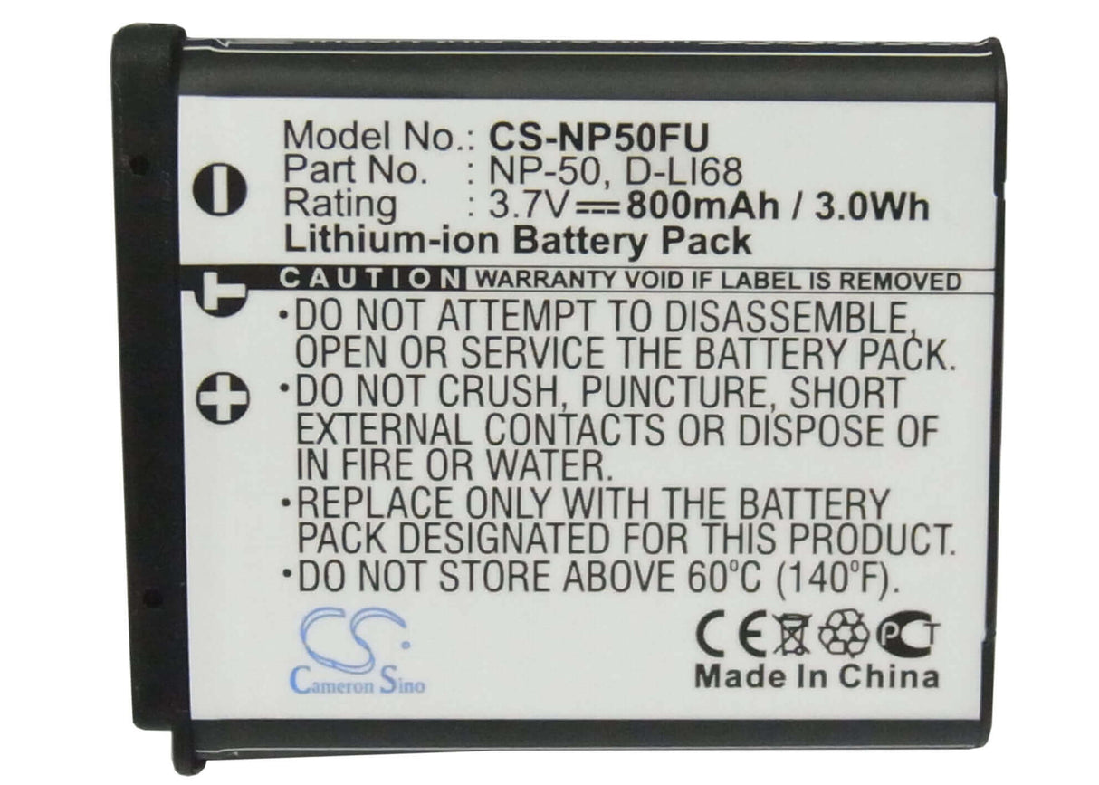 Battery For Pentax Optioa36, Optios10, Optios12 3.7v, 800mah - 2.96wh Camera Cameron Sino Technology Limited   