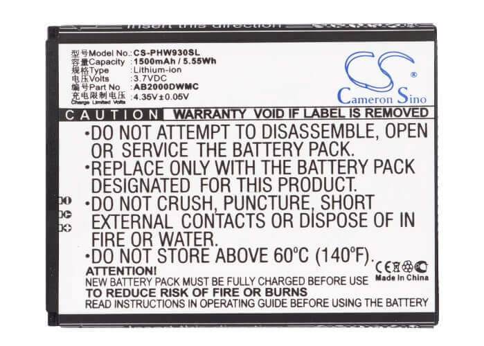 Battery For Philips Xenium W8578, Xenium W930, Xenium T939 3.7v, 1500mah - 5.55wh Mobile, SmartPhone Cameron Sino Technology Limited   