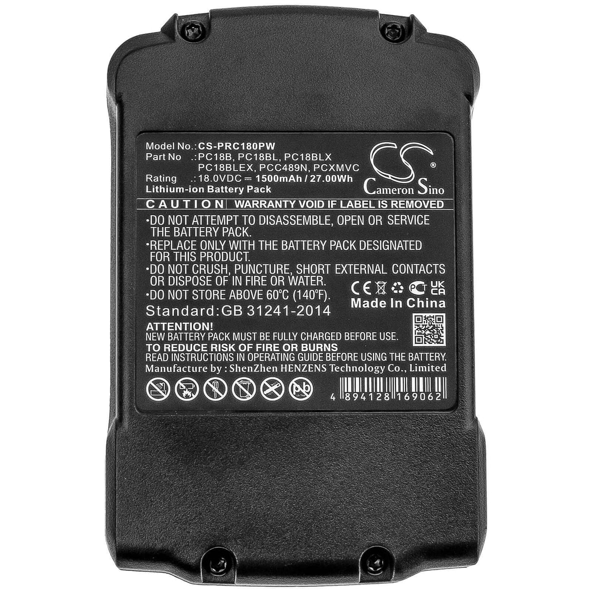 Battery For Porter Cable, Pc1800d, Pc1800l, Pc1800rs 18v, 1500mah - 27.00wh Power Tools Cameron Sino Technology Limited (Power Tools)   