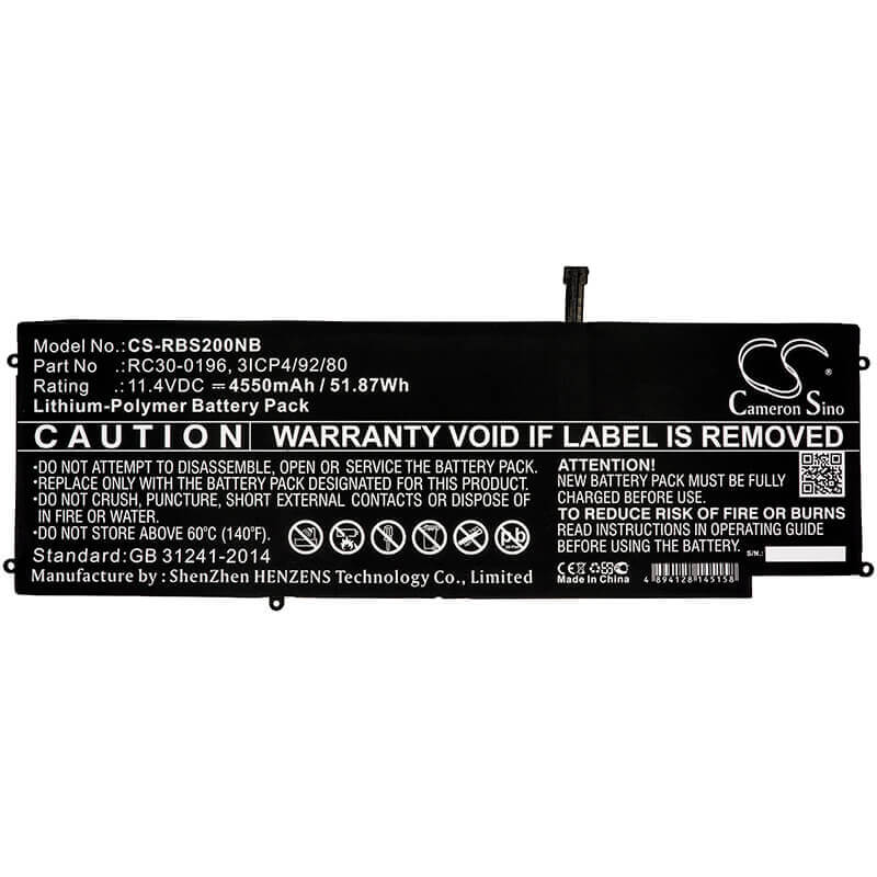 Battery For Razer, Blade Stealth 2016 Rz09-01962w11, Blade Stealth 2016 V2 11.4v, 4550mah - 51.87wh Notebook, Laptop Cameron Sino Technology Limited   