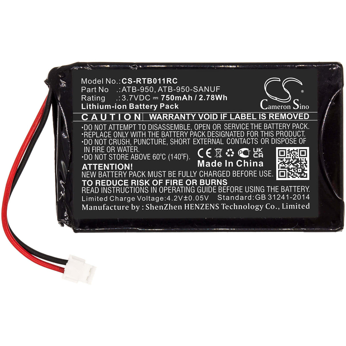 Battery For Rti T1, T1b, T2 3.7v, 750mah - 2.78wh Remote Control Cameron Sino Technology Limited   