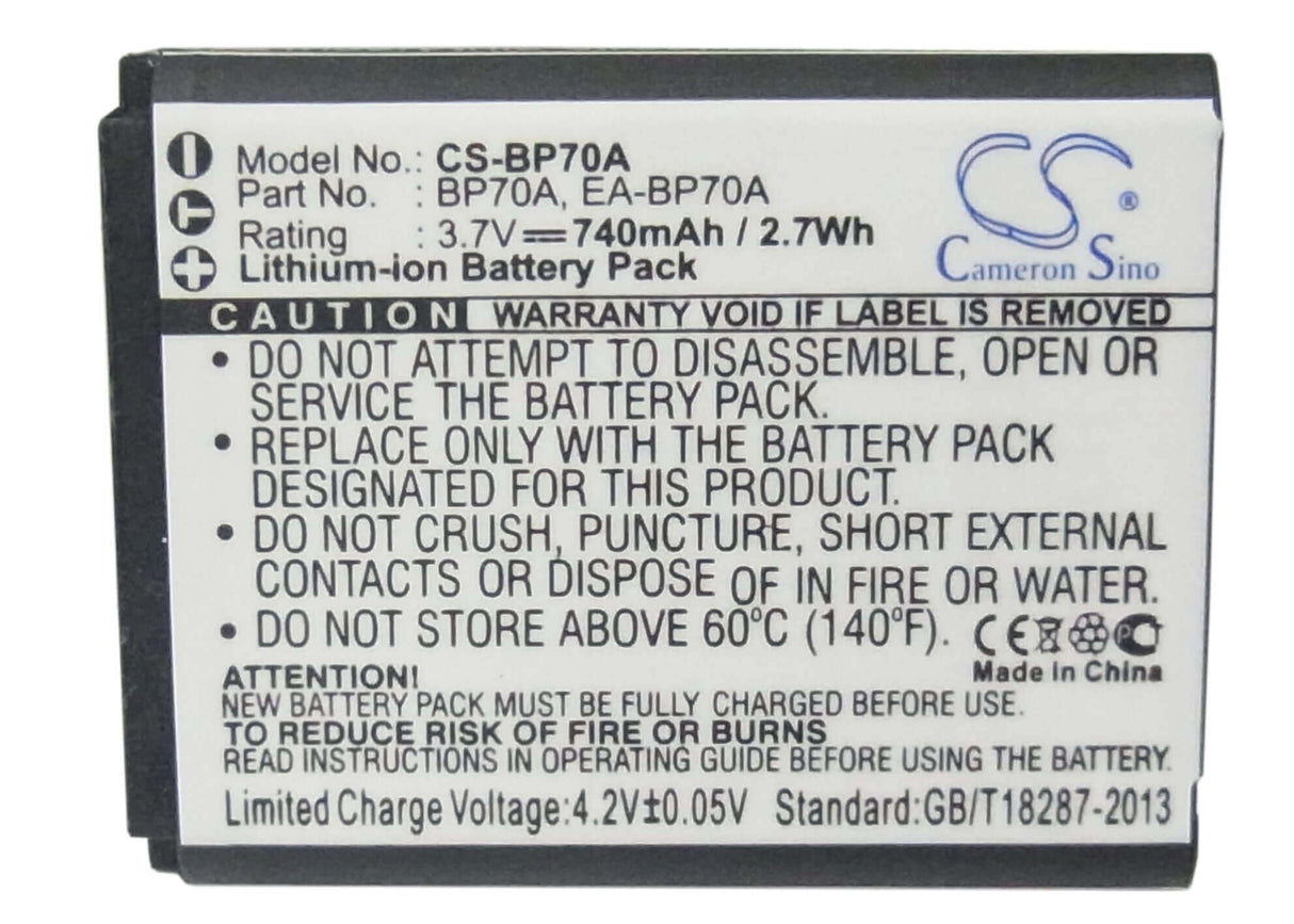 Battery For Samsung Aq100, Dv100, Dv101, Dv150, 3.7v, 740mah - 2.74wh Camera Cameron Sino Technology Limited   