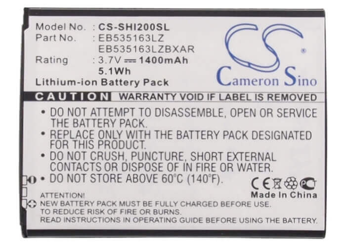 Battery For Samsung Code Sch-i200, Sch-i200 Code, Galaxy Stellar 3.7v, 1400mah - 5.18wh Mobile, SmartPhone Cameron Sino Technology Limited   