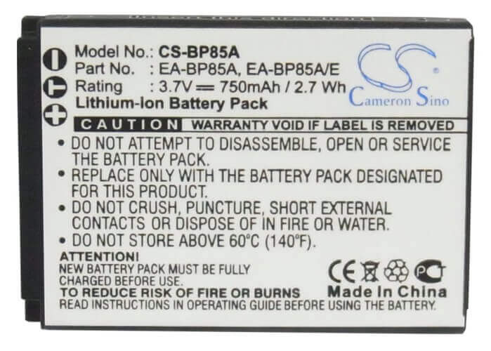 Battery For Samsung Ec-sh100zbpbus, Ec-sh100zbprus, Ec-sh100zbpsus, Ec-wb210zbprus, 3.7v, 750mah - 2.78wh Camera Cameron Sino Technology Limited   