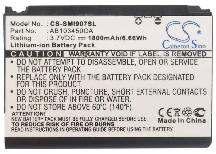 Battery For Samsung Epix Sgh-i907, Blackjack Sgh-i607, Blackjack I607 3.7v, 1800mah - 6.66wh Mobile, SmartPhone Cameron Sino Technology Limited   