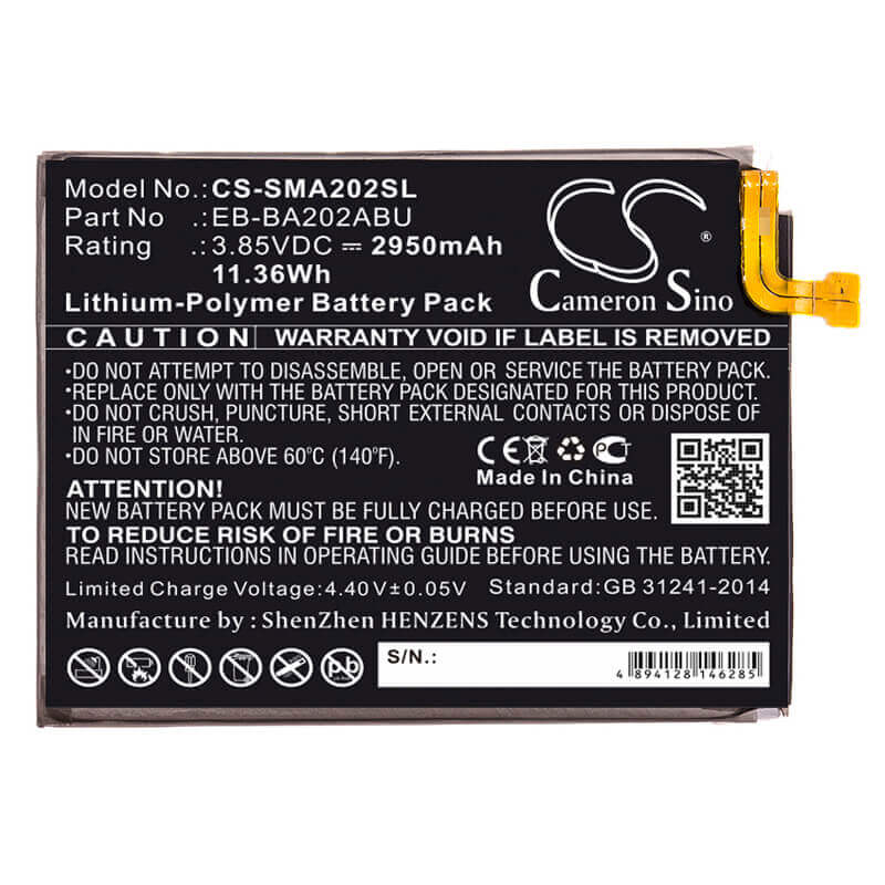 Battery For Samsung, Galaxy A20e, Sm-a202 3.85v, 2900mah - 11.17wh Mobile, SmartPhone Cameron Sino Technology Limited   