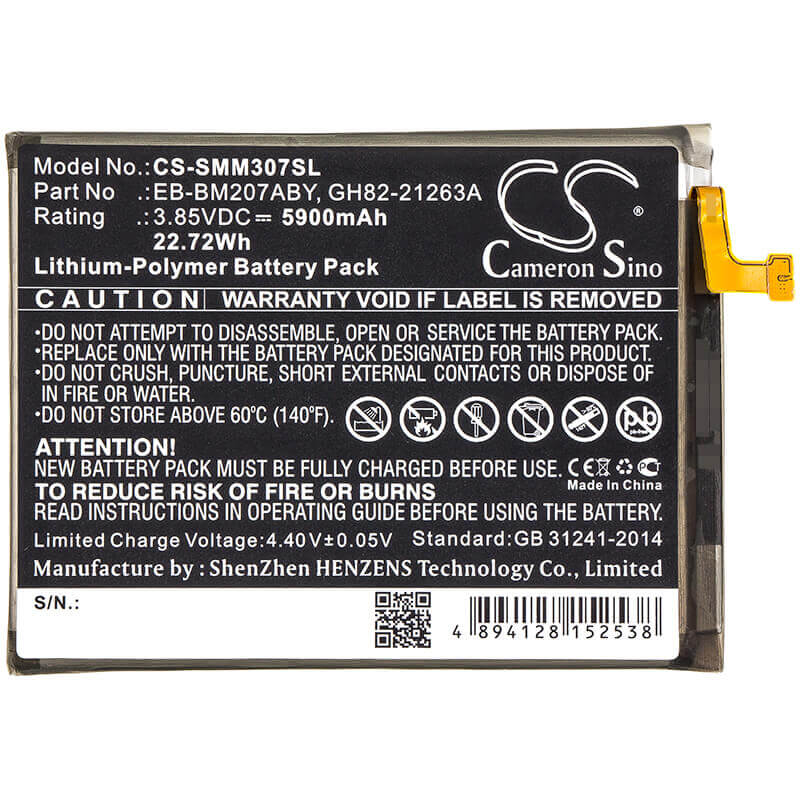 Battery For Samsung, Galaxy M30s, Sm-m307f, Sm-m307f/ds 3.85v, 5900mah - 22.72wh Mobile, SmartPhone Cameron Sino Technology Limited   