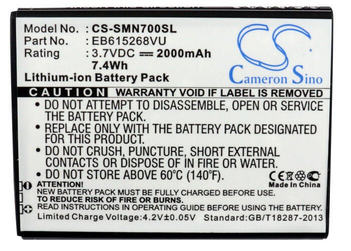 Battery For Samsung Galaxy Note, Gt-n7000, Gt-i9220 3.7v, 2000mah - 7.40wh Mobile, SmartPhone Cameron Sino Technology Limited   