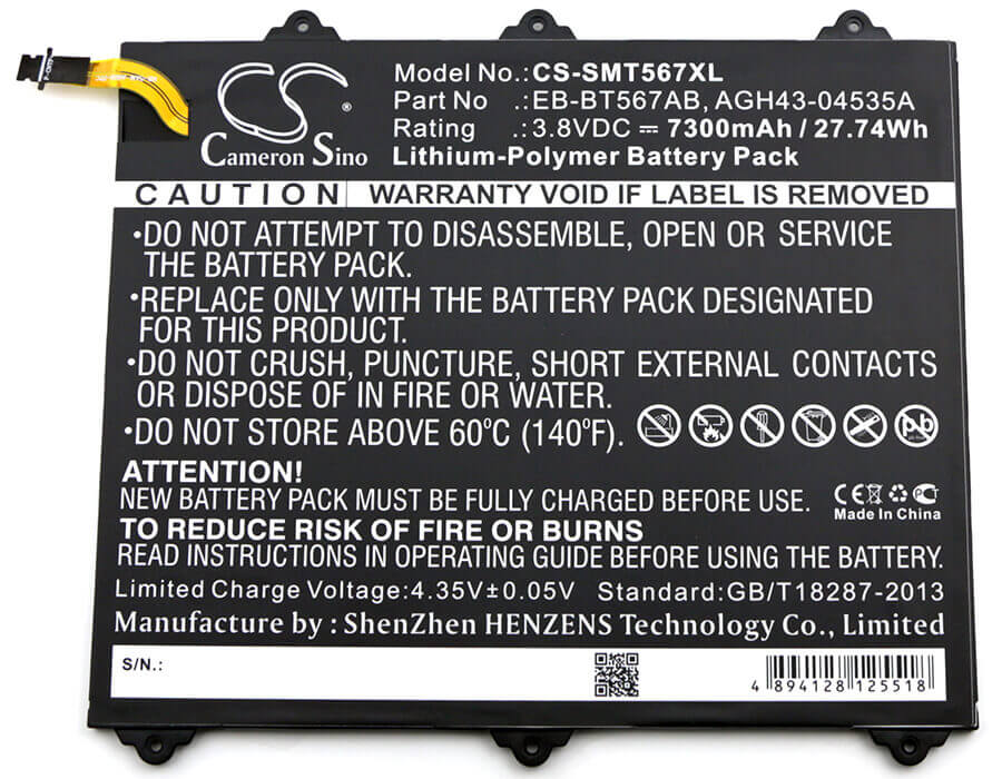 Battery For Samsung, Galaxy Tab E 9.6 Xlte, Sm-t560nu, Sm-t567, Sm-t567v 3.8v, 7300mah - 27.74wh Tablet Cameron Sino Technology Limited   