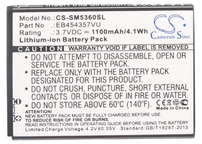 Battery For Samsung Gt-s5360, Galaxy Y, Gt-s5380 3.7v, 1100mah - 4.07wh Mobile, SmartPhone Cameron Sino Technology Limited   