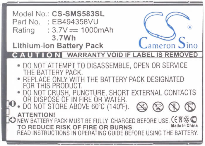 Battery For Samsung Gt-s5830, Gt-s5830t, Cooper 3.7v, 1000mah - 3.70wh Mobile, SmartPhone Cameron Sino Technology Limited   