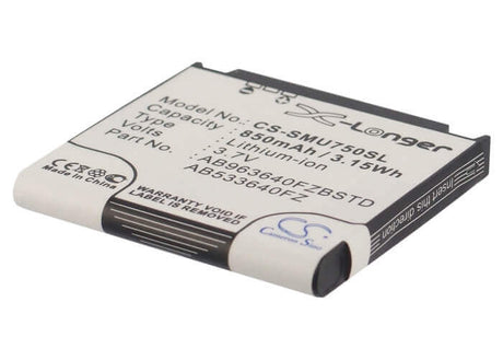 Battery For Samsung Sch-u750, Alias 2 U750, Zeal 3.7v, 850mah - 3.15wh Batteries for Electronics Cameron Sino Technology Limited (Suspended)   