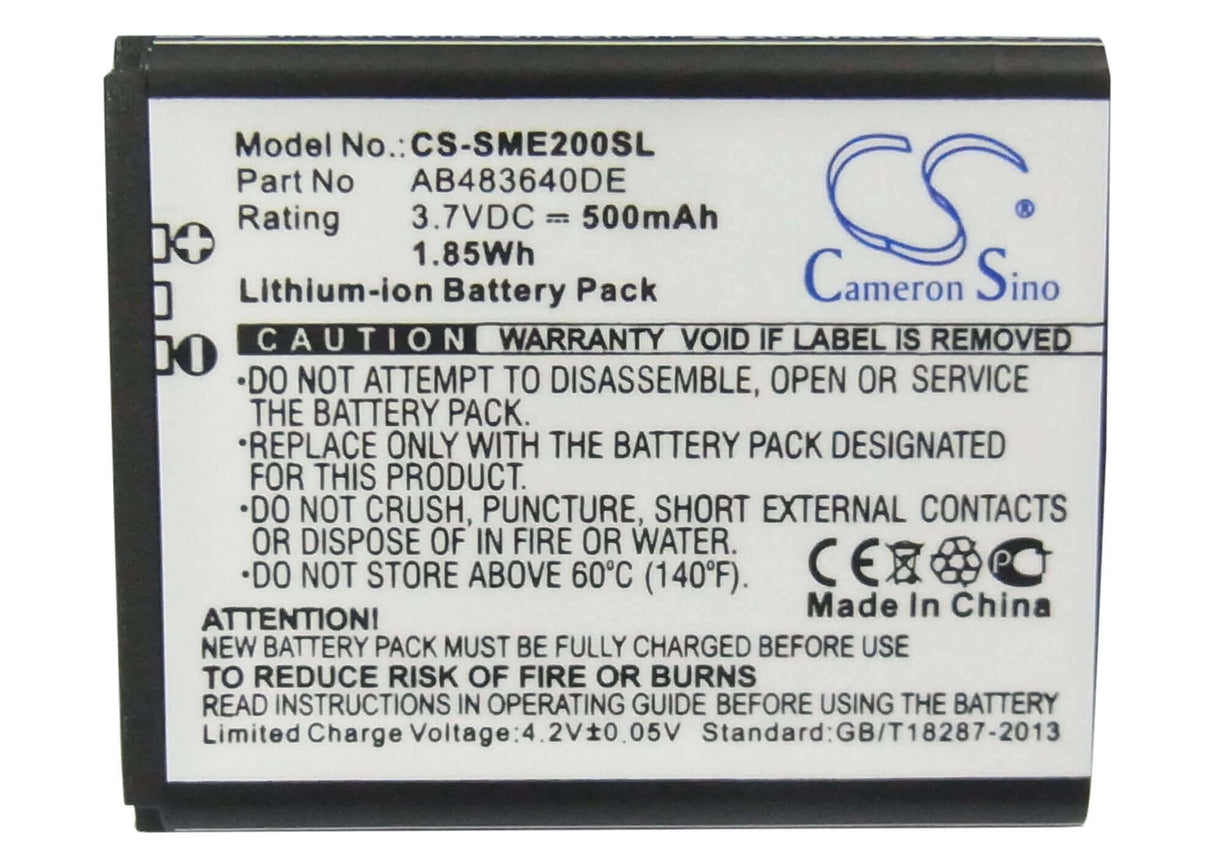 Battery For Samsung Sgh-e200, Sgh-e208, Sch-s259 3.7v, 500mah - 1.85wh Mobile, SmartPhone Cameron Sino Technology Limited   