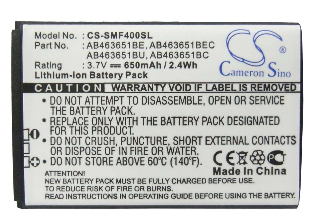 Battery For Samsung Sgh-f400, Sgh-f408, Gt-m7500 3.7v, 650mah - 2.41wh Mobile, SmartPhone Cameron Sino Technology Limited   