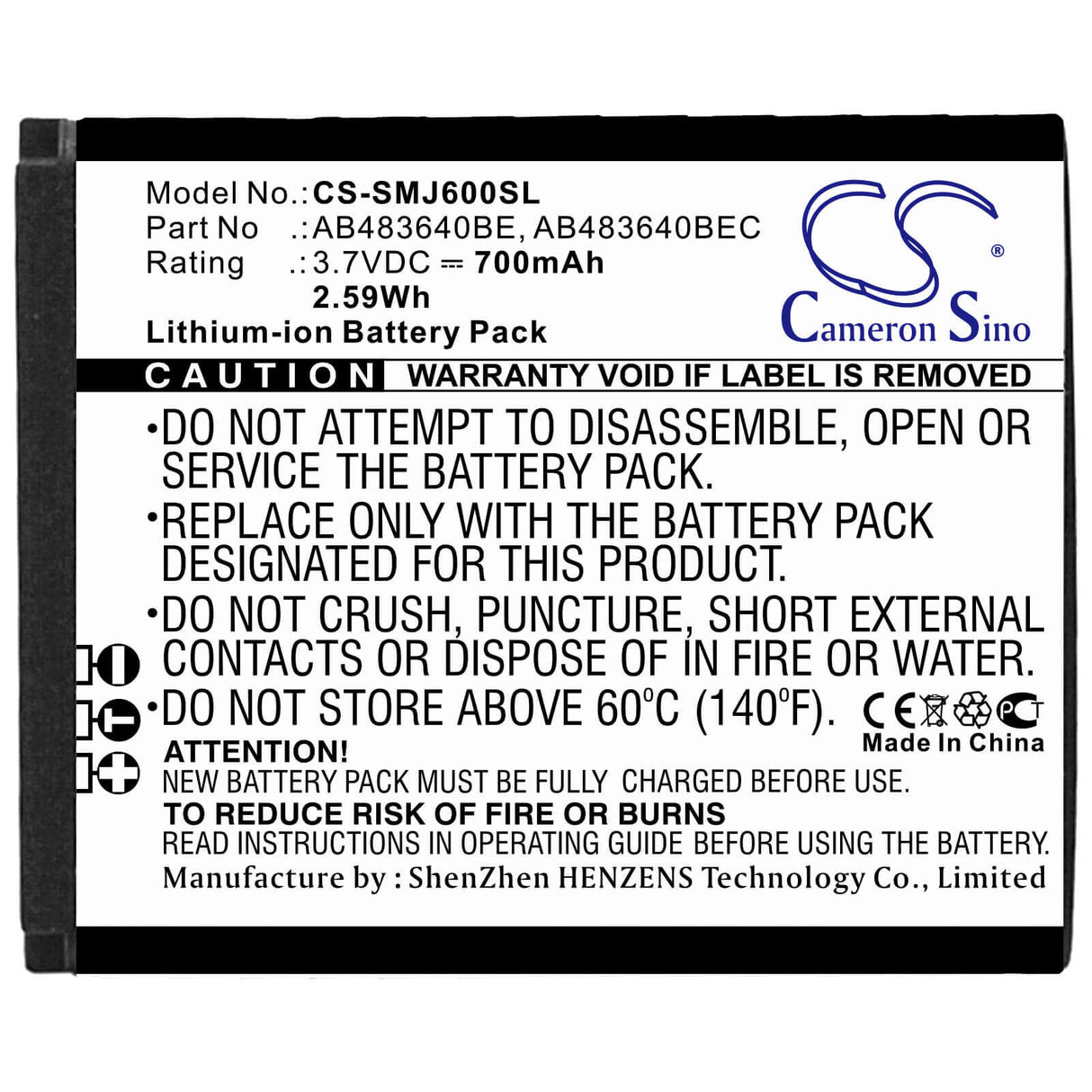 Battery For Samsung Sgh-j600, Sgh-j610, Sgh-j608 3.7v, 850mah - 3.15wh Mobile, SmartPhone Cameron Sino Technology Limited   