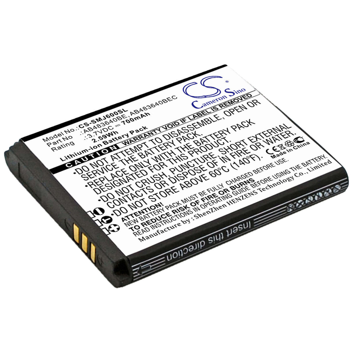 Battery For Samsung Sgh-j600, Sgh-j610, Sgh-j608 3.7v, 850mah - 3.15wh Mobile, SmartPhone Cameron Sino Technology Limited   