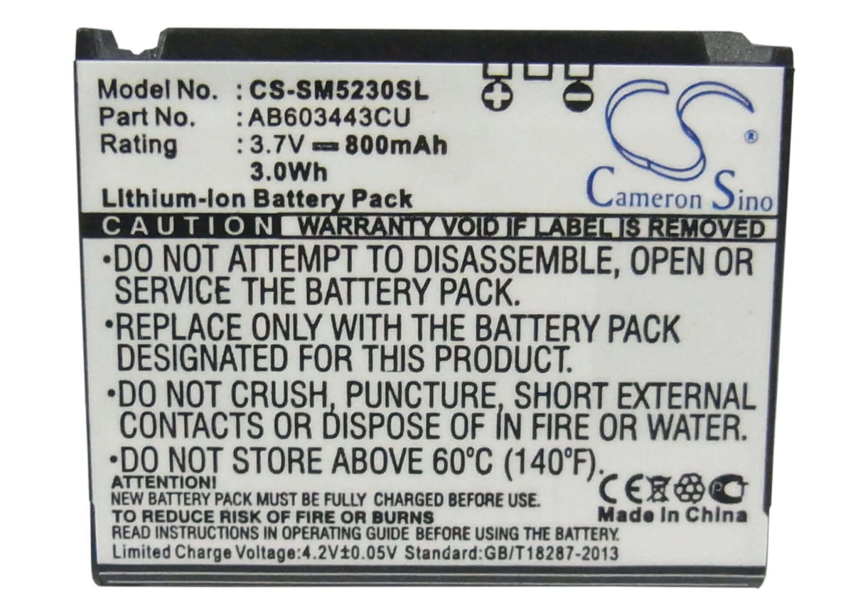 Battery For Samsung Sgh-s5230, Sgh-s5230 Tocco Lite, Sgh-s5230 Tocco Lite Edition 3.7v, 800mah - 2.96wh Mobile, SmartPhone Cameron Sino Technology Limited (Suspended)   