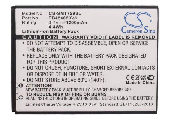 Battery For Samsung Sgh-t759, Exhibit 4g, Gravity Smart 3.7v, 1200mah - 4.44wh Mobile, SmartPhone Cameron Sino Technology Limited   