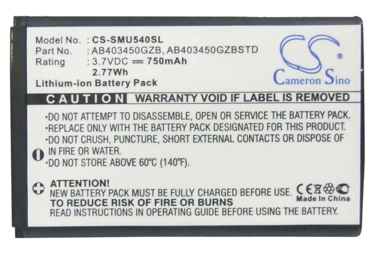 Battery For Samsung Sgh-u540, Sgh-u550, Sch-u540 3.7v, 750mah - 2.78wh Mobile, SmartPhone Cameron Sino Technology Limited (Suspended)   