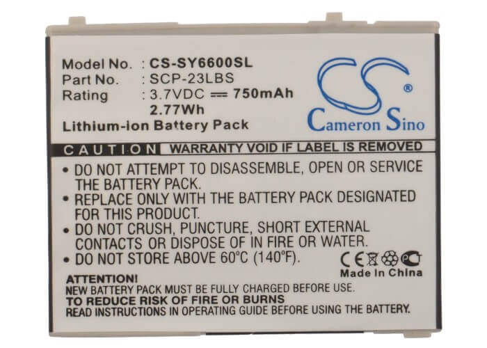 Battery For Sanyo Scp-6600, Katana 6600 3.7v, 750mah - 2.78wh Mobile, SmartPhone Cameron Sino Technology Limited (Suspended)   