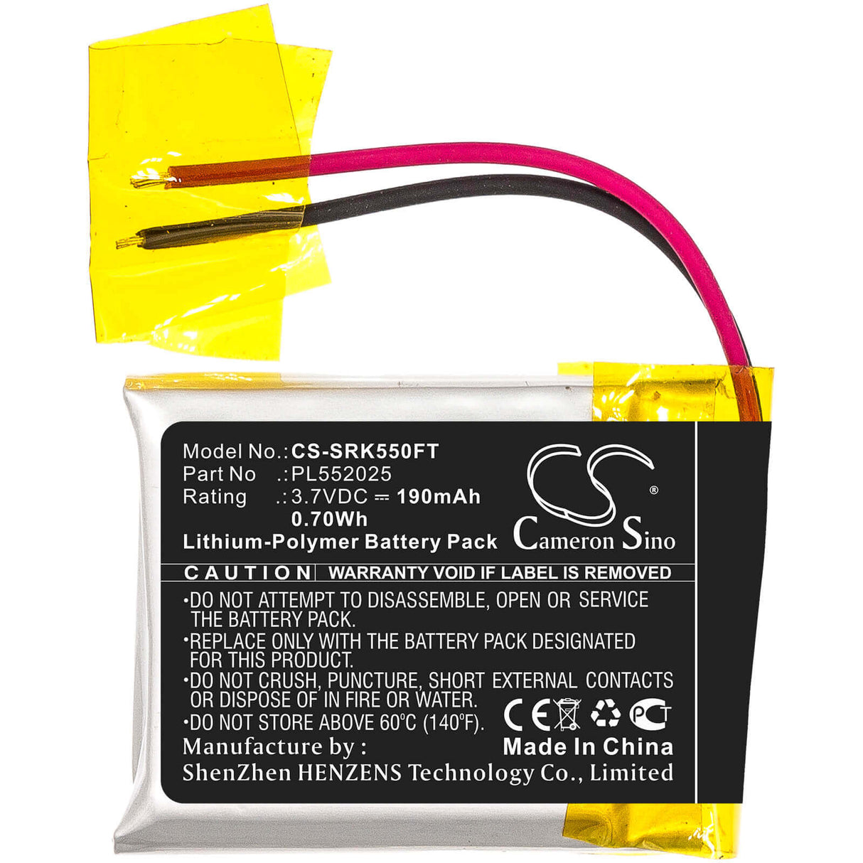 Battery For Shark, 550r 3.7v, 190mah - 0.70wh Batteries for Electronics Cameron Sino Technology Limited   