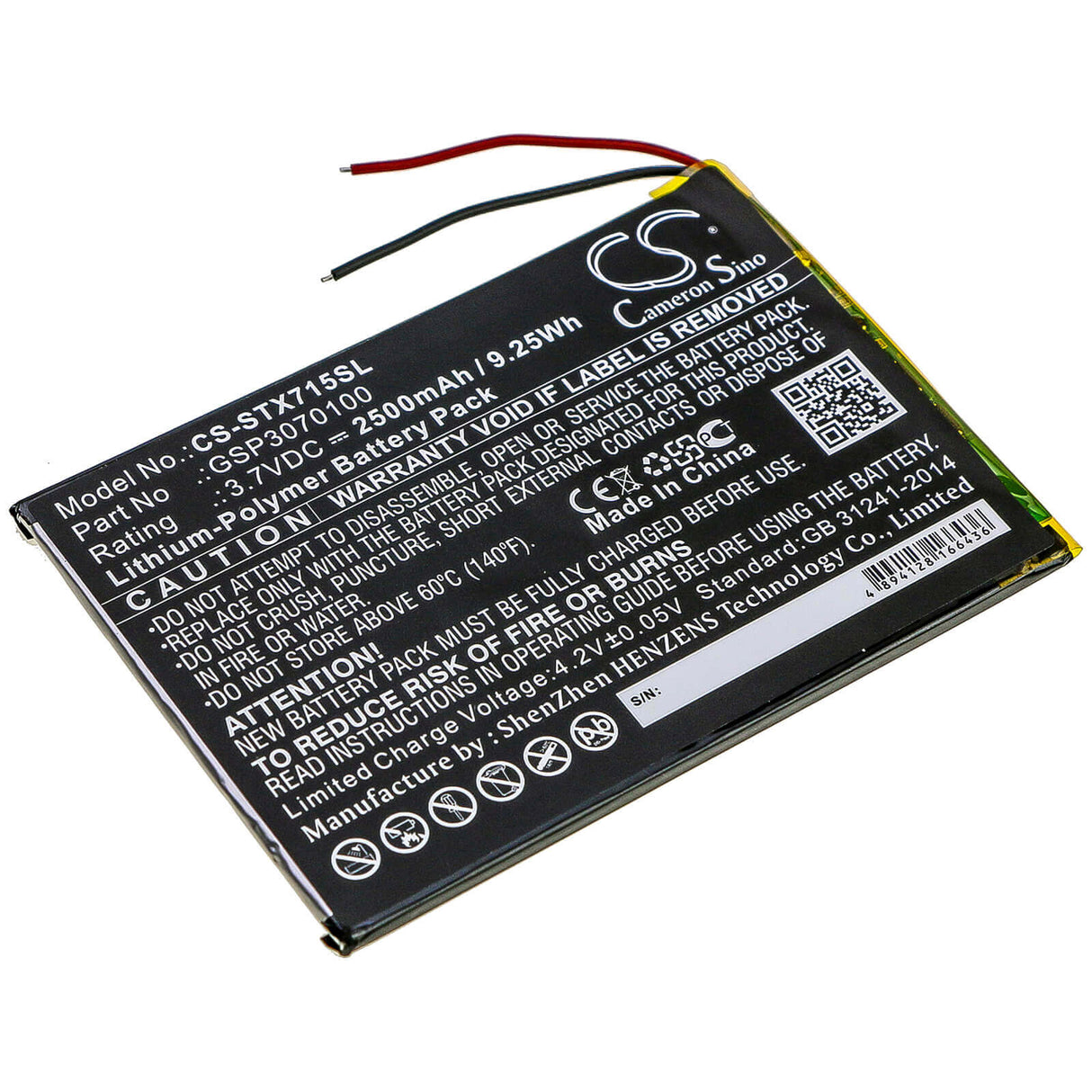 Tablet battery For Smartab, St7150 replaces GSP3070100, 3.7v, 2500mah - 9.25wh Tablet Cameron Sino Technology Limited   