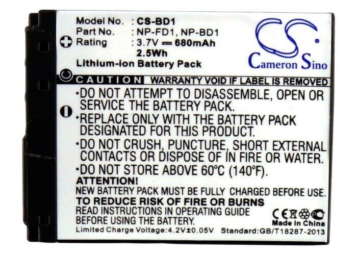 Battery For Sony Cyber-shot Dsc-g3, Cyber-shot Dsc-t2, 3.7v, 680mah - 2.52wh Camera Cameron Sino Technology Limited   