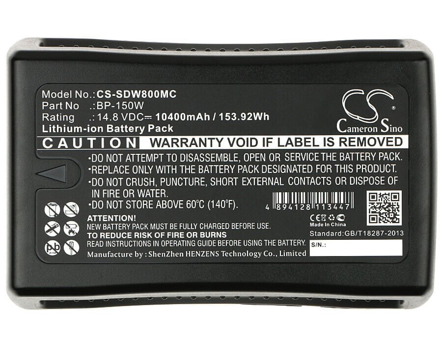 Battery For Sony Dsr-250p, Dsr-600p, Dsr-650p, Hdw-800p, 14.8v, 10400mah - 153.92wh Camera Cameron Sino Technology Limited (Dangerous Goods)   