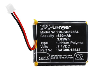7.4V, Li-Polymer, 520mAh, Dog Collar battery fits Sportdog, Sac00-12542, D-1875, Houndhunter 3225, 3.85Wh