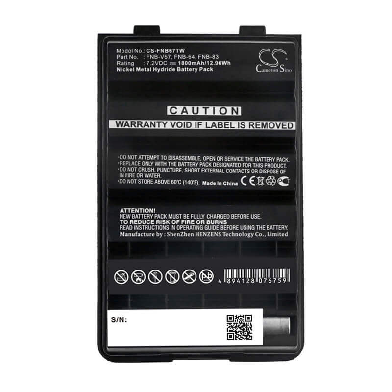 Battery For Standard Horizon Hx270s, Hx370s, Hx500s 7.2v, 1800mah - 12.96wh Two-Way Radio Cameron Sino Technology Limited   