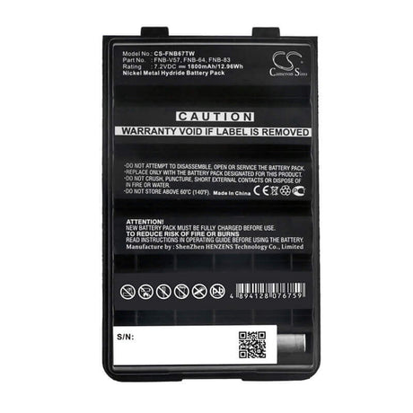 Battery For Standard Horizon Hx270s, Hx370s, Hx500s 7.2v, 1800mah - 12.96wh Batteries for Electronics Cameron Sino Technology Limited   
