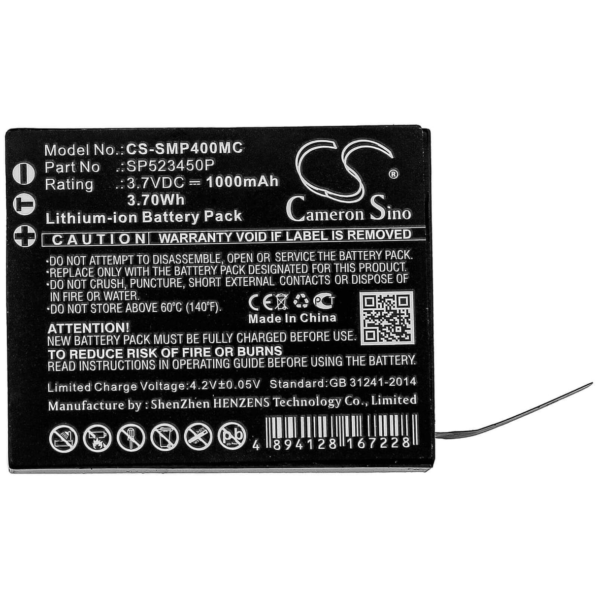 Battery For Supremo, 4k Plus 3.7v, 1000mah - 3.70wh Batteries for Electronics Cameron Sino Technology Limited   