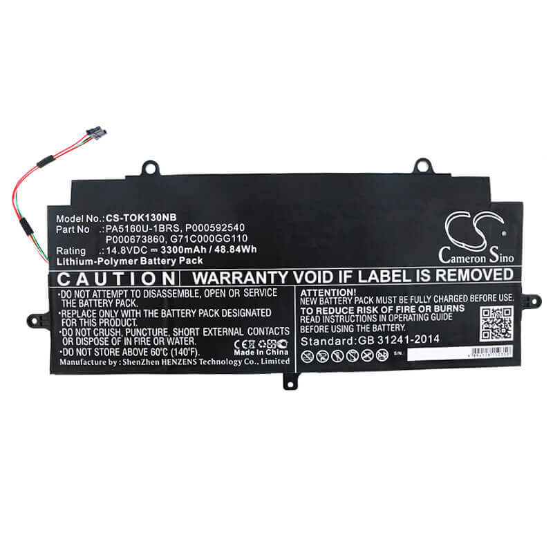 Battery For Toshiba, Kira 13 Kirabook, Kira-101, Kira-102 14.8v, 3300mah - 48.84wh Notebook, Laptop Cameron Sino Technology Limited   