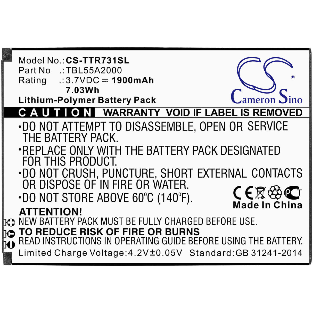 Battery For Tp-link, M7310, M7350 Ver 4.0 3.7v, 1900mah - 7.03wh Hotspot Cameron Sino Technology Limited   