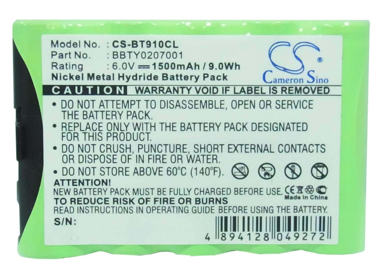 Battery For Uniden, Bbty0207001, Bp9100, Bp-9100, Bt9100, 6v, 1500mah - 9.00wh Cordless Phone Cameron Sino Technology Limited (Cordless Phone)   