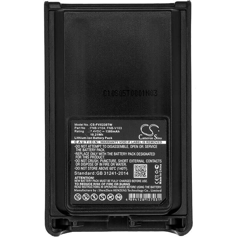 Battery For Vertex, Vx230, Vx-230 7.4v, 1380mah - 10.21wh Two-Way Radio Cameron Sino Technology Limited   