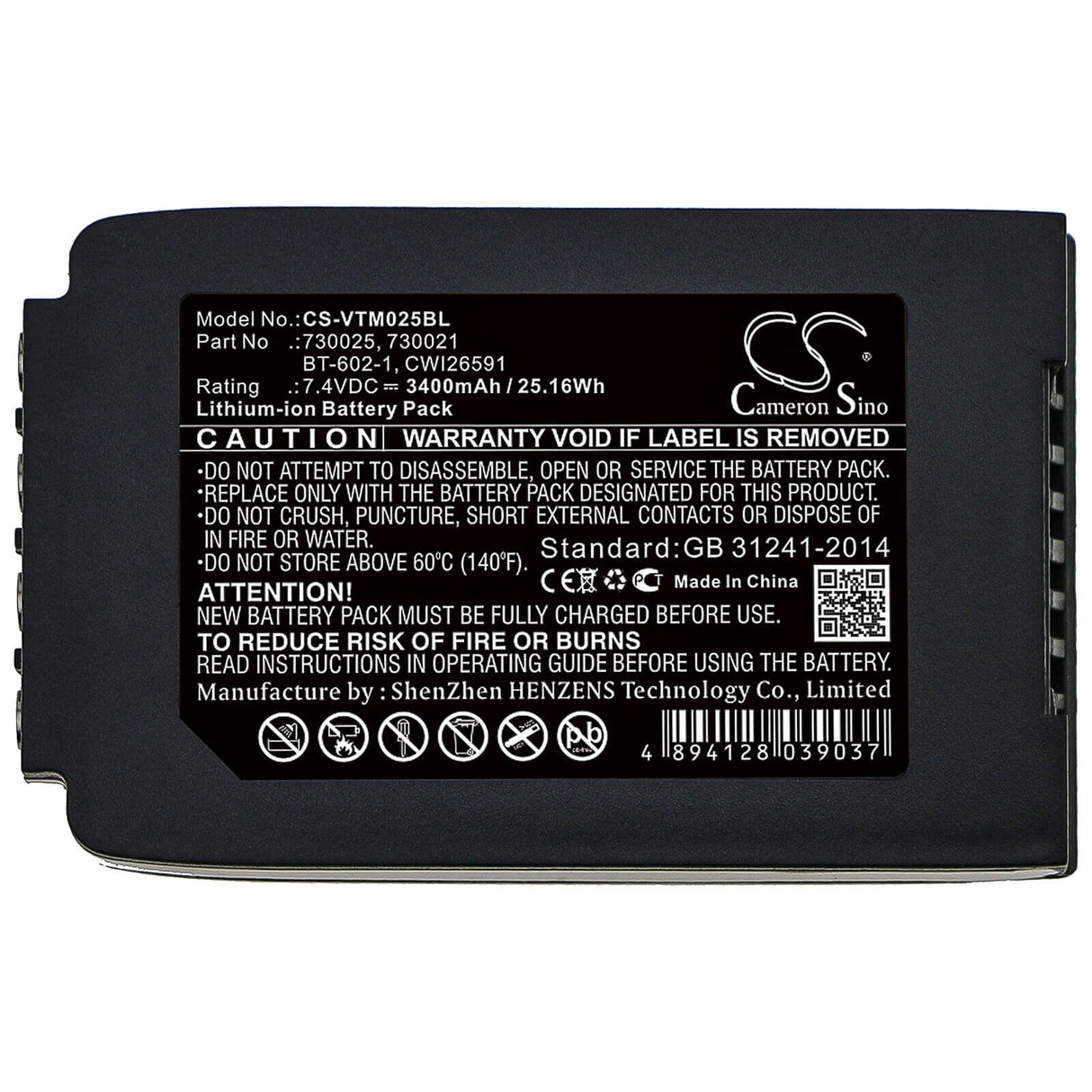 Battery For Vocollect Talkman T2, Talkman T2x 7.4v, 3600mah - 26.64wh Barcode Scanner Cameron Sino Technology Limited   