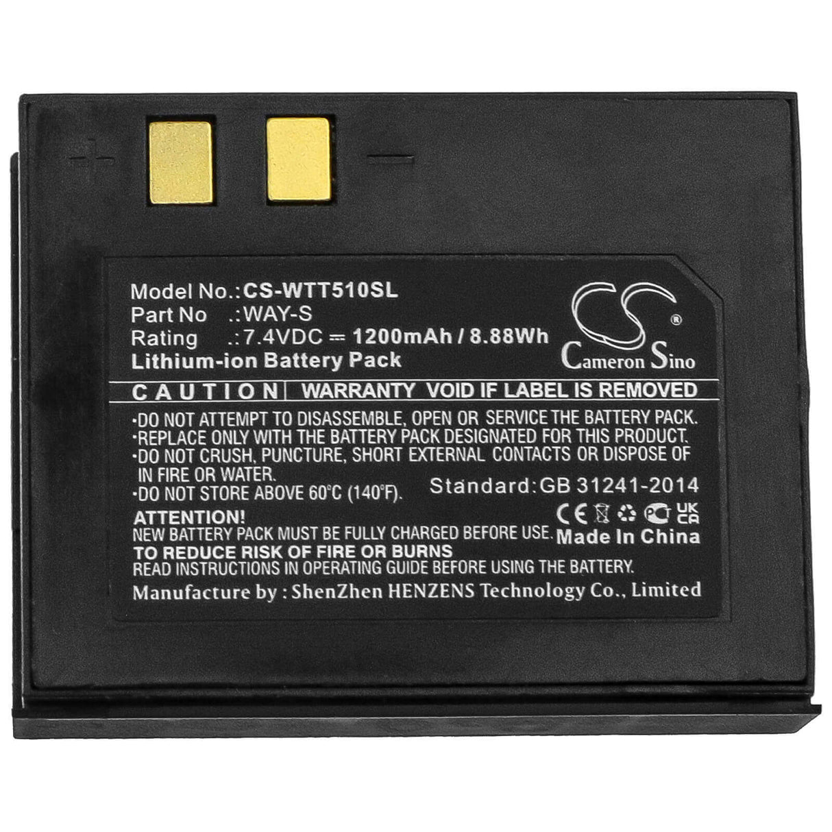 Battery For Way Systems, Mtt 1510 Printer, Way-s 7.4v, 1200mah - 8.88wh Batteries for Electronics Cameron Sino Technology Limited   