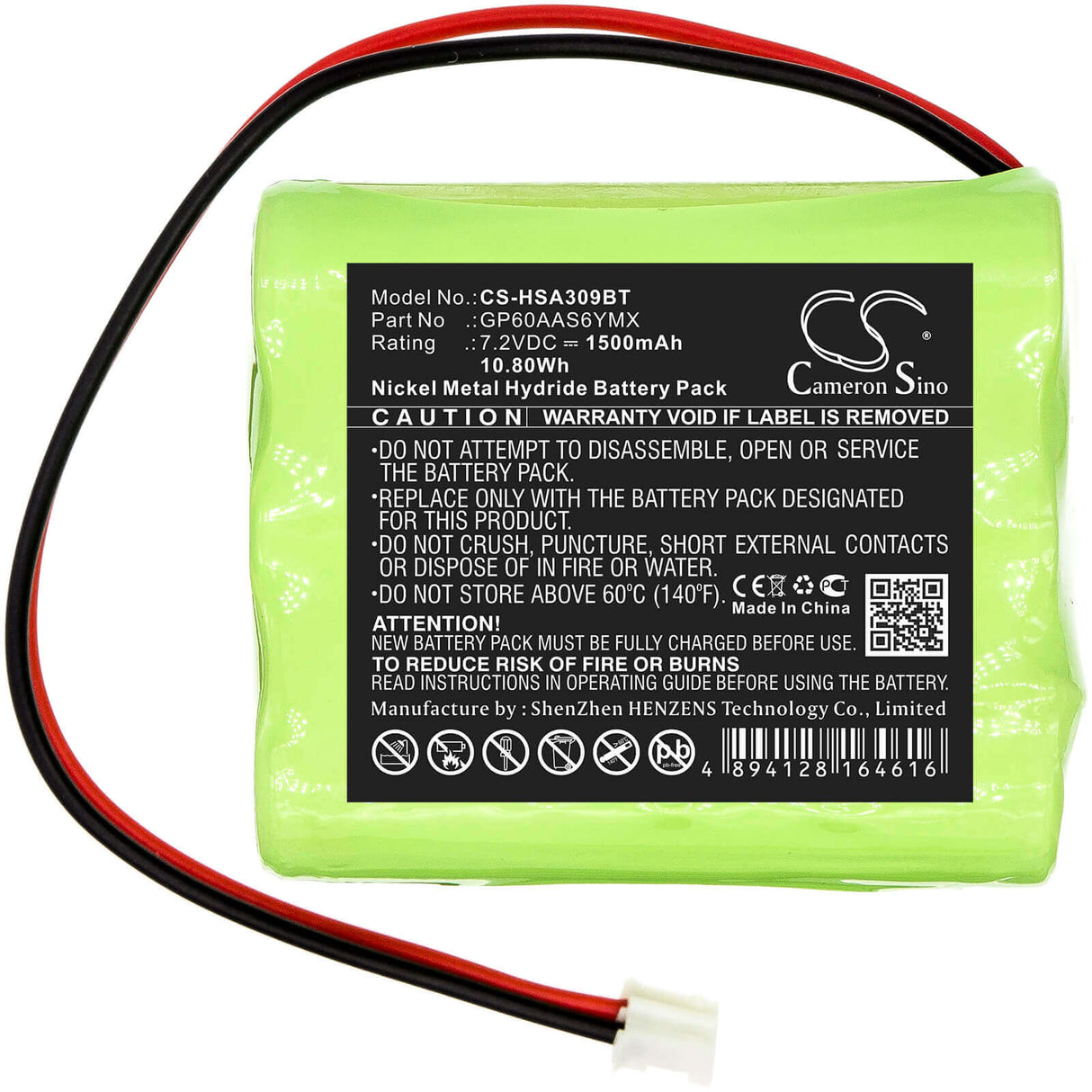 Ni-MH, Alarm Battery For Yale, Hsa3095 Home Monitoring Alarm Control Panel 7.2v, 1500mah - 10.80wh Alarm System Cameron Sino Technology Limited   