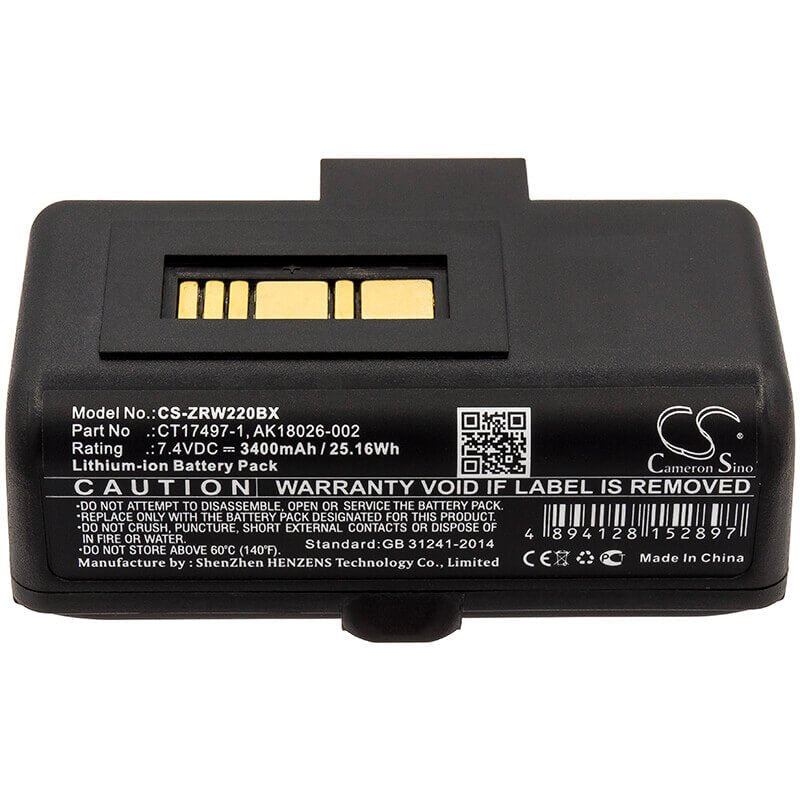 Battery For Zebra, Rw220, Rw320 7.4v, 3400mah - 25.16wh Batteries for Electronics Cameron Sino Technology Limited   