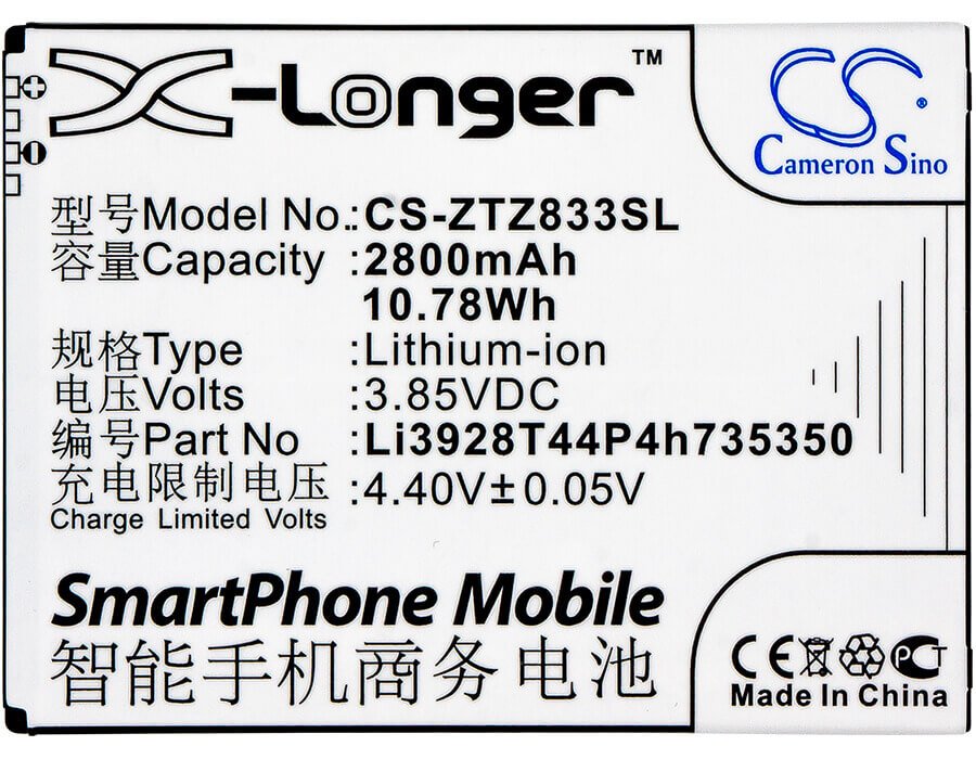 Battery For Zte, Avid Trio, Z833 3.85v, 2800mah - 10.78wh Mobile, SmartPhone Cameron Sino Technology Limited   