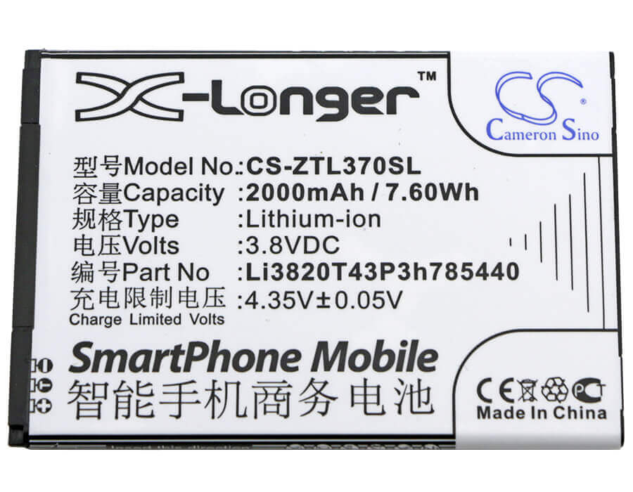 Battery For Zte, Blade L2 Plus, Blade L370 3.8v, 2000mah - 7.60wh Mobile, SmartPhone Cameron Sino Technology Limited   