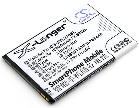 Battery For Zte, Blade L2 Plus, Blade L370 3.8v, 2000mah - 7.60wh Mobile, SmartPhone Cameron Sino Technology Limited   