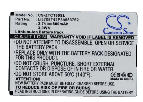 Battery For Zte C160, C180, C260 3.7v, 800mah - 2.96wh Mobile, SmartPhone Cameron Sino Technology Limited   