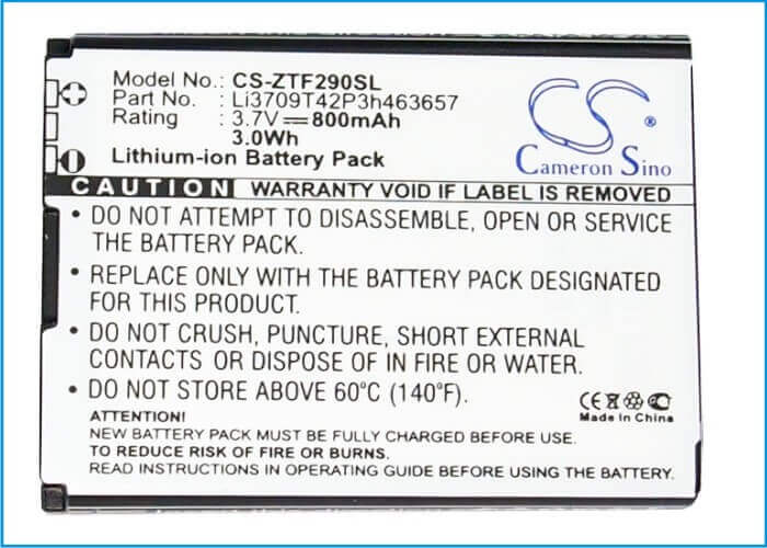 Battery For Zte F290, N281, Z221 3.7v, 800mah - 2.96wh Mobile, SmartPhone Cameron Sino Technology Limited   