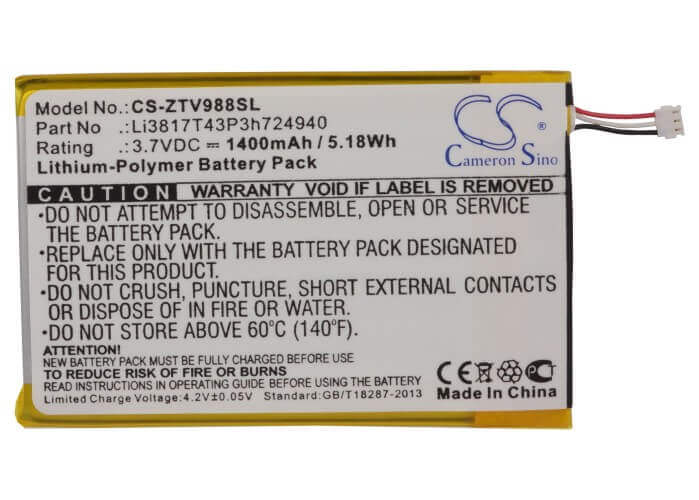 Battery For Zte Grand S, Grand S Lte, Z753 3.7v, 1400mah - 5.18wh Mobile, SmartPhone Cameron Sino Technology Limited   