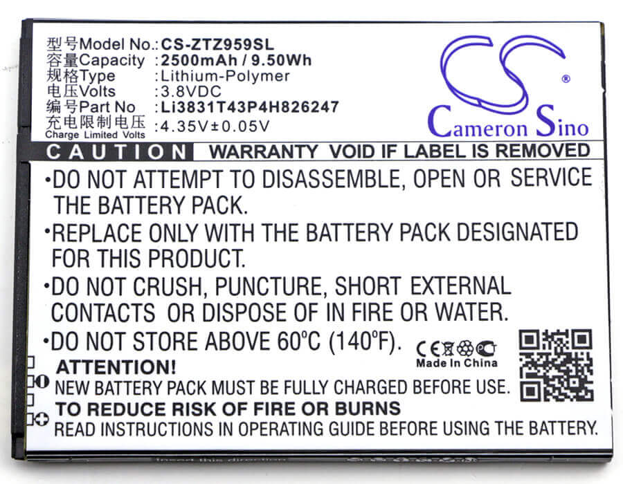 Battery For Zte, Grand X 3, Grand X 3 Lte, Z959 3.8v, 2500mah - 9.50wh Mobile, SmartPhone Cameron Sino Technology Limited   