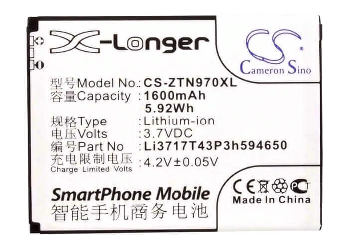 Battery For Zte Grand X, Grand X 3g, Grand X Lte 3.7v, 1600mah - 5.92wh Mobile, SmartPhone Cameron Sino Technology Limited   